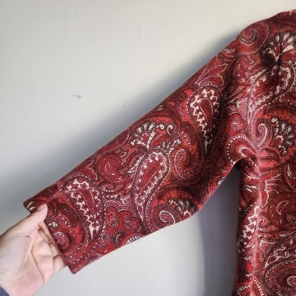 Tweeds Women Red Pasley Lamb Wool/Angora 3/4 Sleeves Cardigan size XL Petite - Picture 5 of 6
